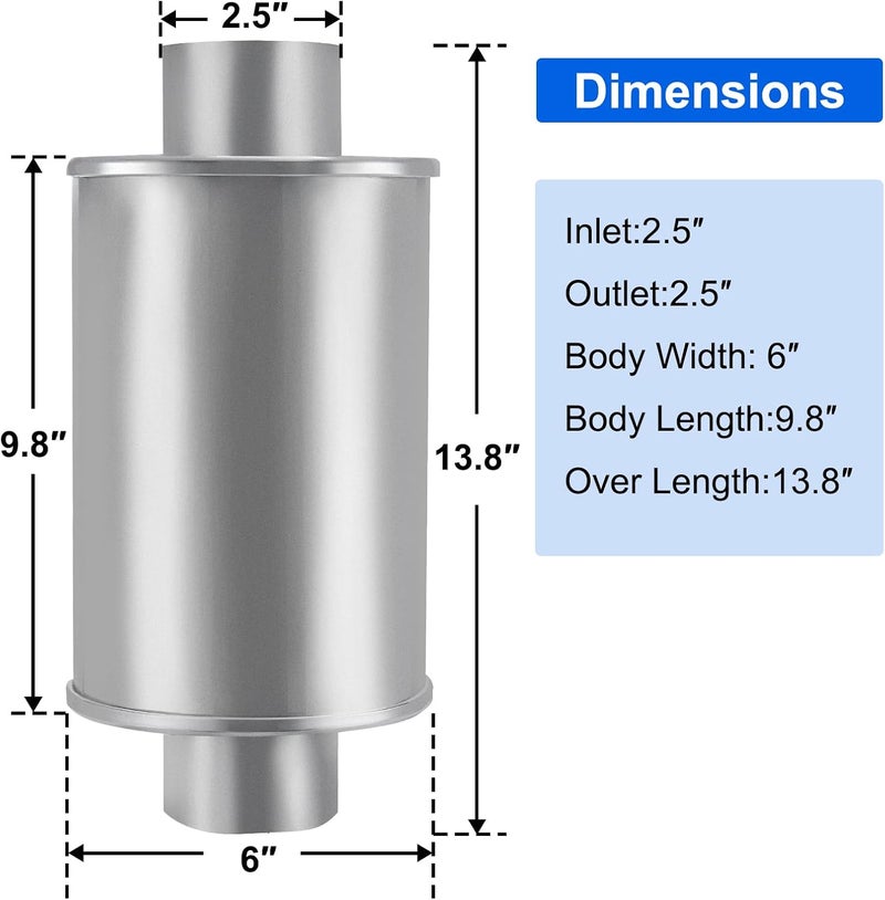 Floshine 2.5'' Stainless Steel Resonator, 2.5'' inlet/outlet, Universal 13.8'' Overall Straight Through Design Exhaust Resonator - Image 2